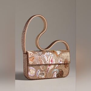 Anthropologie Fiona Beaded Bag Embroidered "TAN SHELL" Shoulder Bag